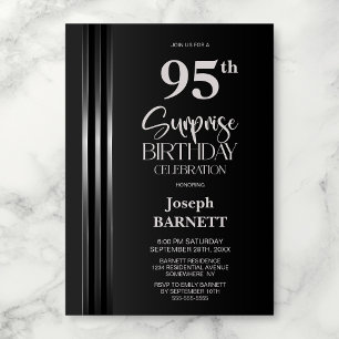 Convite Listra Prateada Preto Cinza 95º Aniversário Surpre