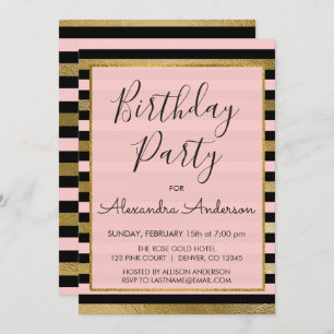 Convite Listra preta cor-de-rosa da folha Dourado algum
