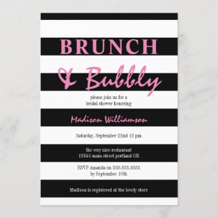 Convite Listra preta e branca com Brunch cor-de-rosa e Bub