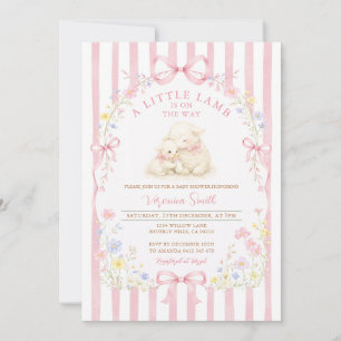 Convite Listra Rosa Pequeno Cordeiro Floral Chás de Bebê