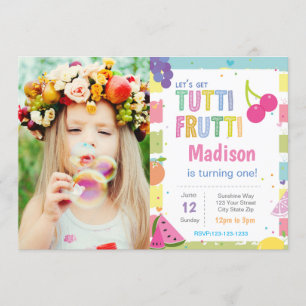 Convite listrado do aniversário de Fruitti Tutti