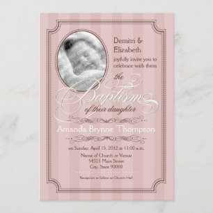 Convite listrado do baptismo (rosa pálido)