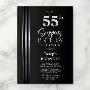 Convite Listrado Prateado Preto Cinza 55º Aniversário Surp