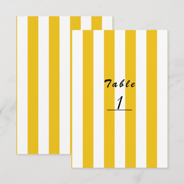 Convite Listras amarelas e brancas Número de mesa listrado (Frente/Verso)