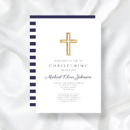 Convite Listras Azuis Marinho Batismo Menino Religioso