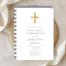 Listras Azuis Modernas Cruz Menino Primeira Comunh