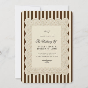 Convite Listras Café e Renda Casamento Vintage