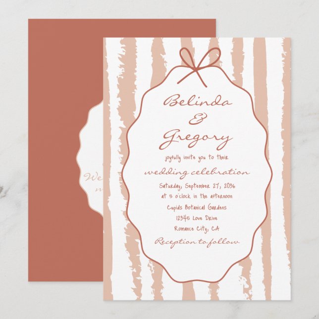 Convite Listras Caprichosas Casamento Pintado à Mão  (Frente/Verso)