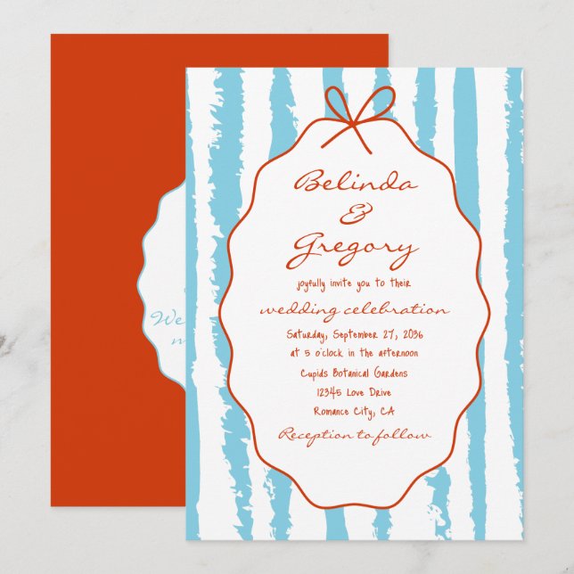 Convite Listras Caprichosas Casamento Pintado à Mão  (Frente/Verso)