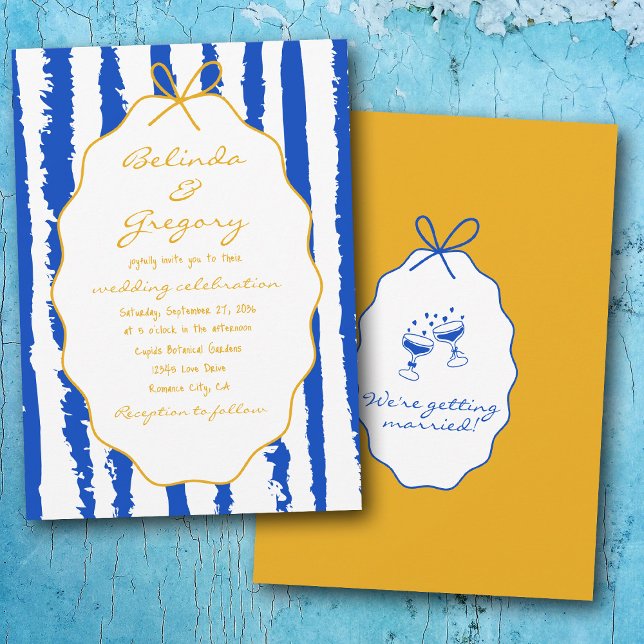 Convite Listras Caprichosas Casamento Pintado à Mão Escrit (Whimsical Stripes Handwritten Painted Wedding Invitation)
