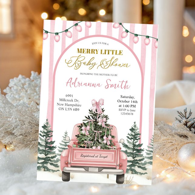 Convite Listras Caprichosas Rosa Chuvinha de Amor de Bebê (Criador carregado)