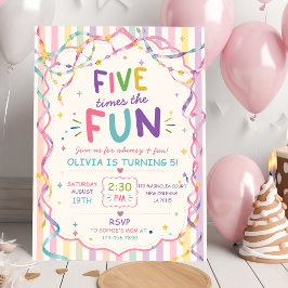 Convite Listras Cinco Vezes O Aniversário Colorido