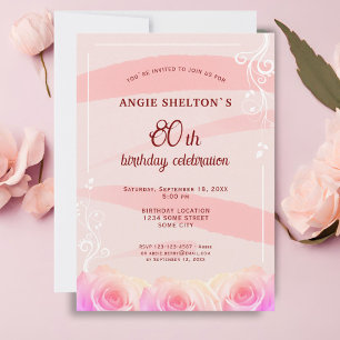 Convite Listras de Aquarela Floral Rosa Cor-de-Rosa 80º An