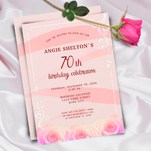 Convite Listras de Aquarela Floral Rosa Pink Aniversário d
