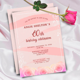 Convite Listras de Aquarela Floral Rosa Pink para Aniversá