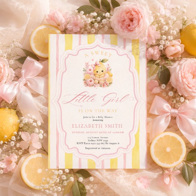 Convite Listras de Citrino Bebê Menina Lemon Chamada de Be (Criador carregado)