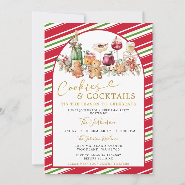 Convite Listras de Cookies e Coquetel Natal Clássico (Frente)
