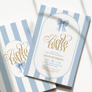Convite Listras de Laço Azul Chique Baby Shower