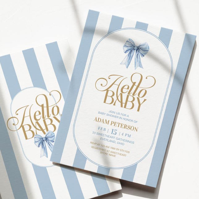Convite Listras de Laço Azul Chique Baby Shower (Criador carregado)