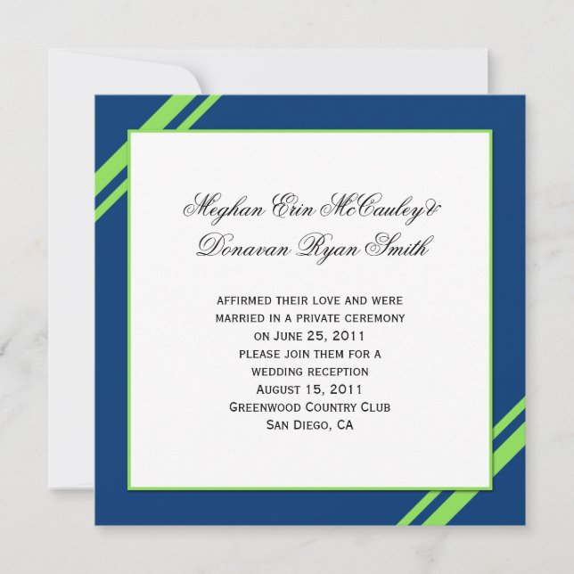 Convite Listras de Limão Verde Azul Naval Pós Casamento (Frente)