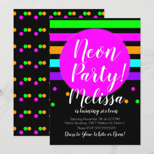 Convite Listras de Neon Loucas Festa com Brilho no Escuro 