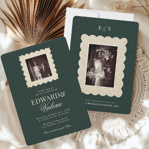 Convite Listras de Renda Vintage Old Money 2 Fotos Casamen