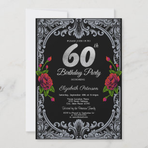 Convite Listras de Rosas Vermelhas Elegantes Gótico Aniver