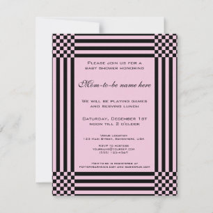 Convite Listras de Xadrez Preto e Rosa Baby Shower