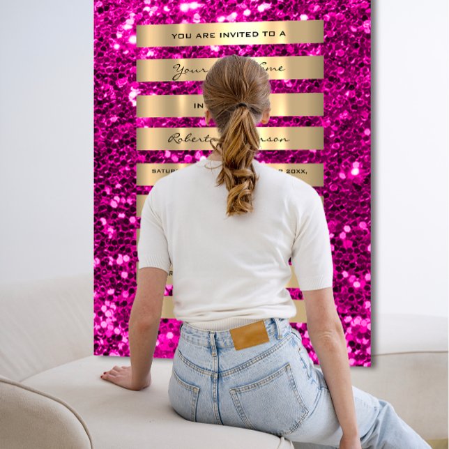 Convite Listras Douradas Brilho Champanhe Rosa Fúcsia (Glitter Gold Stripes Champagne Blush Pink Fuchsia Invitation)