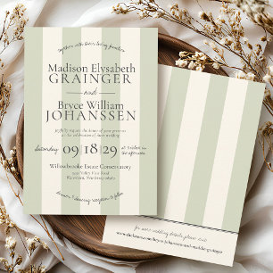 Convite Listras Elegantes em Verde Sálvia Casamento Chic D