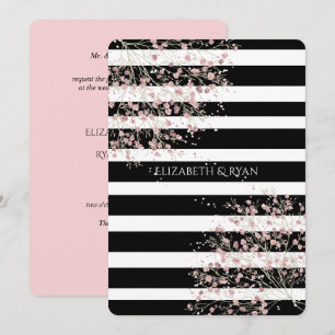 Convite Listras elegantes, preto e branco, flor de