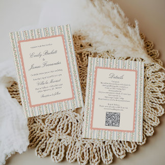 Convite Listras Florais Casamento Vintage Retro