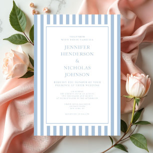 Convite Listras Formais Elegantes Azul Pó Casamento