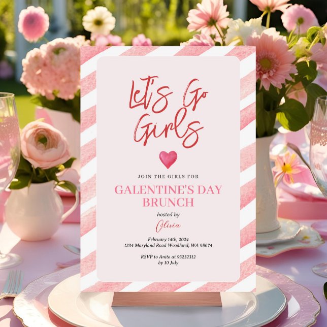 Convite Listras Jantar do Dia de Galentine Rosa Dia dos Na (Criador carregado)