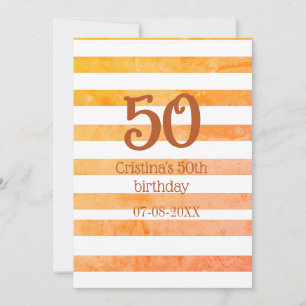 Convite Listras laranja vermelhas 50º aniversário marrom n