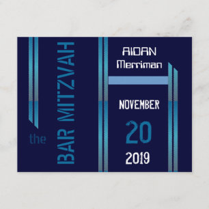 Convite Listras metálicas azuis Bar Mitzvah