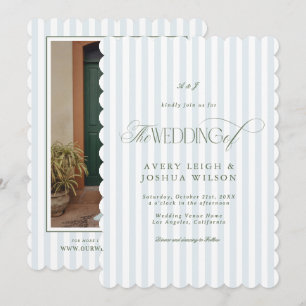Convite Listras Onduladas em Verde e Azul - Casamento Clás