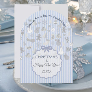 Convite Listras Pastel Azul Pálido Natal Prata Caprichoso