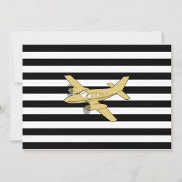 Convite Listras pretas e brancas & avião de ouro 