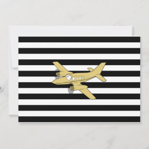 Convite Listras pretas e brancas & avião dourado