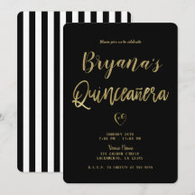 Listras Pretas e Brancas Dourado Chic 15 Quinceañe