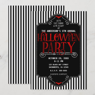 Convite Listras Pretas e Brancas Festa de Halloween Gótica