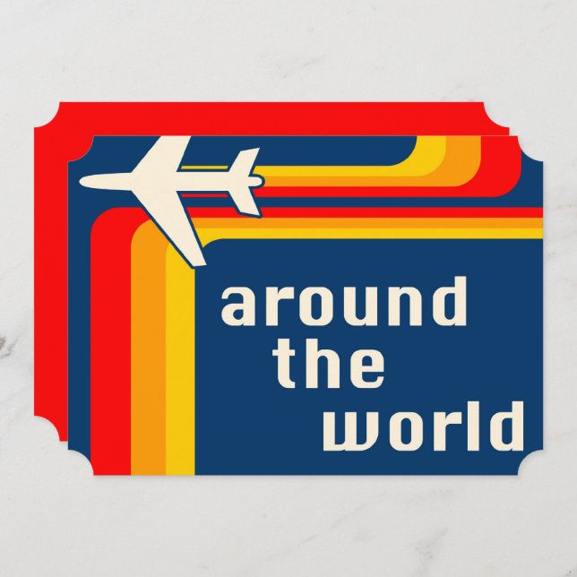 Convite listras retrô em todo o mundo (Frente/Verso)