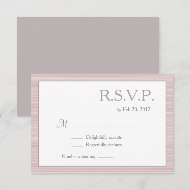 Convite Listras rosa bege branco cinza minimalista rsvp (Frente/Verso)