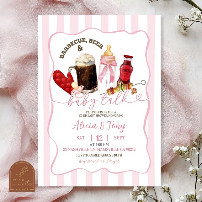 Convite Listras Rosa Churrasco Fraldas e Cervejas Menina B (Criador carregado)