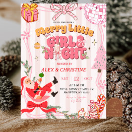 Convite Listras Rosa Doce Natal Retro Noite das Meninas