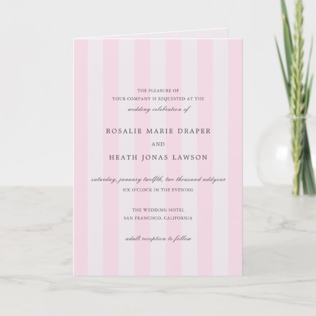 Convite Listras Rosa Modernas Casamento Elegante (Frente)