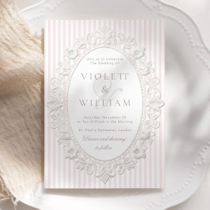 Convite Listras Rosa Renda Vintage Casamento Old Money