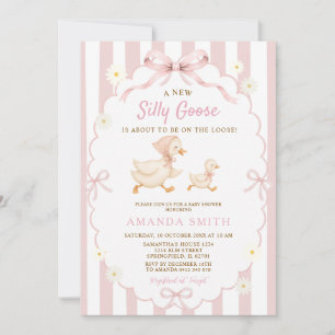 Convite Listras Rosa Silly Goose Daisy Floral Chás de Bebê