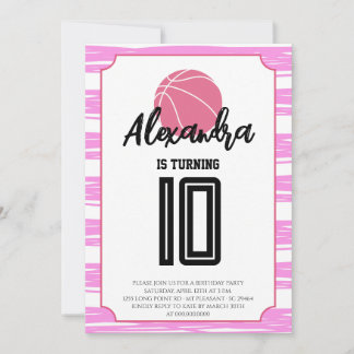 Convite Listras Rosas Aniversário de Basquete